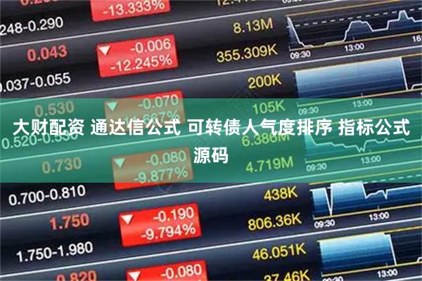 大财配资 通达信公式 可转债人气度排序 指标公式源码