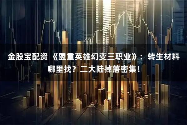 金股宝配资 《盟重英雄幻变三职业》：转生材料哪里找？二大陆掉落密集！